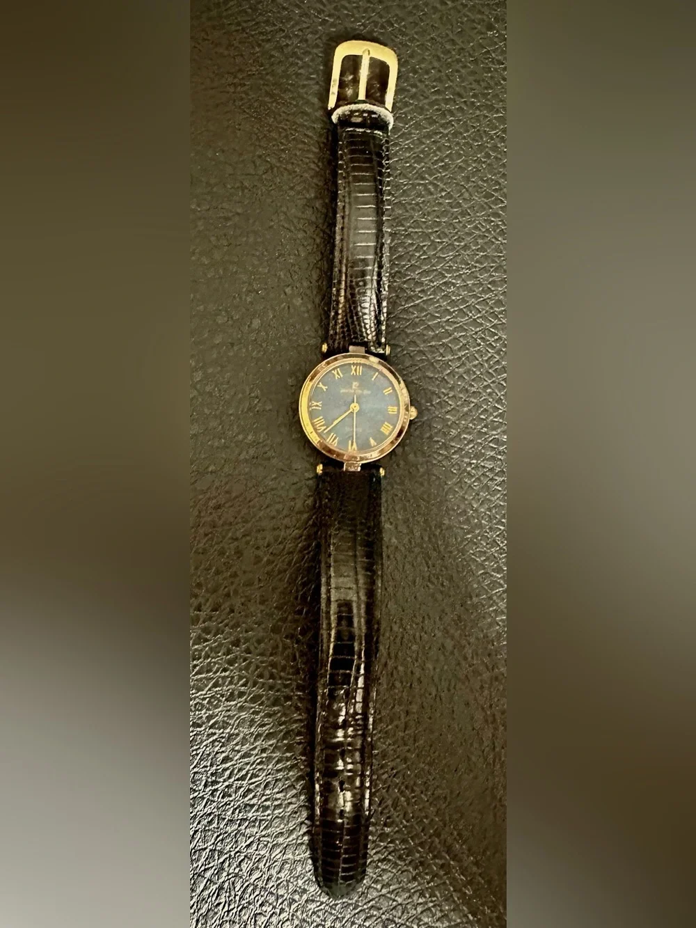 Pierre Cardin Blue Dial Gold-Tone Case Black Leather Strap Watch